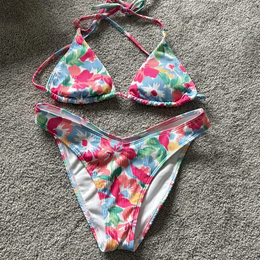 Hollister Floral Ribbed Bikini Set in Pink, Blue, Green, Yellow